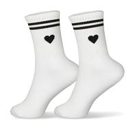 1 Paire Chaussette Blanche 36-42 en Coton Motif Coeur Socquette Respirante Unisexe Cadeau pour Homme Femme (FR/ES, Alpha/lettres, Taille unique, Taille normale, Taille normale, Motif Noir)