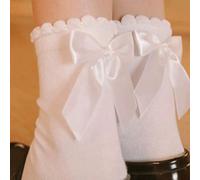1 Paire : Chaussettes De Style Japonais Avec Nœud Papillon Pour Femmes, Style Jk, Tube Moyen Coréen, Filles Lolita & Sweet, Garniture En Dentelle, Blanc 36-39UnicoloreÉtoffe