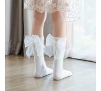 1 paire Chaussettes mi-mollet respirantes en maille de couleur unie simples pour filles, style fin Chaussettes droites de tube pour enfants avec gros nœud Taille UniqueUnicoloreTissu tricoté