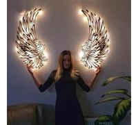 1 Paire D’Ailes D’Ange Art Mural en Métal, Ailes D’Ange Art Mural en Métal Decor avec Lumières LED, Sculptures Murales D’Aile D’Ange Suspendu, 30 * 30cm/11.8 * 11.8inch