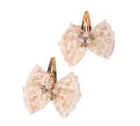 1 paire d ' épingles à cheveux délicates en dentelle et perles pour nourrissons, design de nœud doux, barrette sûre et douce pour les nouveau-nés, pince à cheveux en perles de dentelle