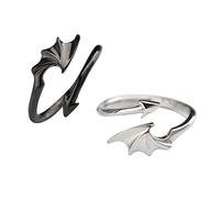 1 paire de bagues assorties pour couple pour femmes et hommes, bague ouverte en forme de queue de style ange-démon, ajustable, en argent noir, avec ailes de dragon et flèches expansibles, bague de