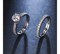 1 paire de bagues de couple avec incrustation de strass, bagues de mariage/fiançailles/anniversaire de conception inhabituelle, cadeau d"anniversaire élégant et royal Taille UniqueCuivre