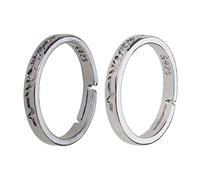 1 paire de bagues de promesses réglables pour homme et femme avec inscription « Lovers » - Noir et blanc - Pour homme et femme - Pour étudiants coréens - Simple - Cœur assorti - Pour elle et lui