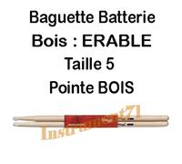 1 Paire de Baguettes Batterie Erable Pointe Bois Taille 5A