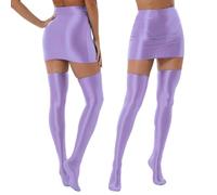 1 paire de bas brillants pour femme avec jupe haute pour boîte de nuit, violet, XL