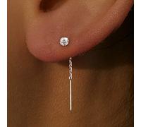 1 paire de bijoux d'oreille hypoallergéniques étincelants en argent sterling 925 avec design de chaîne décorative. Boucles d'oreilles pour femme de style simple et bling-bling. Idéales comme cadeau de