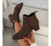 1 paire de bottes à bout pointu marron pour chevilles et bottes pour femmes, couleur unie élégante bohème, mode rétro pour fête en plein air, avec fermeture éclair latérale, talon haut pointu, bottes 