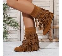 1 paire de bottes à la cheville bohème avant-gardiste chic de couleur unie avec franges, style western, bottes de cowboy pour femmes en automne/hiver CN34,CN35,CN36,CN37,CN38,CN39,CN40,CN41,CN42,CN43
