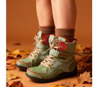 1 paire de bottes de cheville pour femmes de grande taille à l'ajustement large, style vintage fait main TMA EYES avec surpiqûres contrastées et patchwork avec doublure en peluche, confort décontracté