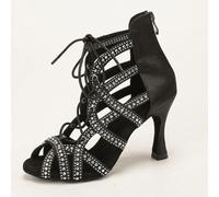 1 paire de bottes de jazz cheville haute mode sexy avec strass en satin noir. Convient pour la danse latine. CN35,CN36,CN37,CN38,CN39,CN40,CN41,CN42,CN43CarreauÉtoffe