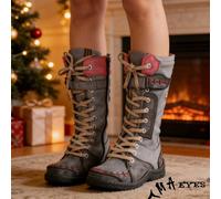 1 paire de bottes mi-mollet doublées thermiques à empiècement contrasté violet pour l'atmosphère hivernale de Noël pour femmes, confortables, grande taille avec fermeture éclair latérale et facile à e