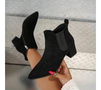 1 paire de bottines à bout pointu pour femmes, couleur unie, élégantes, bohèmes, de mode rétro pour soirée et extérieur. Avec fermeture éclair latérale, talon haut pointu. Bottines à talon épais, de m