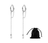 1 paire de boucles d'oreilles à pompon avec 1 sac de rangement - Boucles d'oreilles pendantes en argent pour femme - Longues boucles d'oreilles à pompon - Boucles d'oreilles empilables - Parfaites