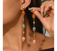 1 paire de boucles d'oreilles à tige dorées élégantes, exagérées et sexy de style bohème avec pendentif asymétrique en résine de faux jade à effet de vagues d'eau, nouvelles boucles d'oreilles à pende