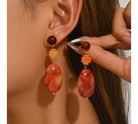 1 paire de boucles d'oreilles à tige élégantes et bohèmes en or avec pendentif en faux turquoise à motif d'encre à ondulations d'eau marbrées, boucles d'oreilles à pendentif en bloc de plastique à mot