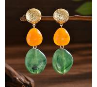 1 paire de boucles d'oreilles à tige élégantes et exagérées de style bohème en or et argent avec pendentif en plastique multicolore à motifs, styles asymétriques géométriques à ondulations d'eau, marb