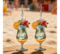 1 paire de boucles d'oreilles acryliques à design de verre à cocktail citron mignon, boucles d'oreilles pendantes de verre à cocktail 2D, convient pour la rentrée scolaire et la saison de remise des d