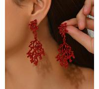 1 paire de boucles d'oreilles artisanales DIY à la mode style classique Ocean Party, incrustées de fausses perles, corail rouge, plaquées or, avec crabe, étoile de mer et coquillage naturel, nouveaux 