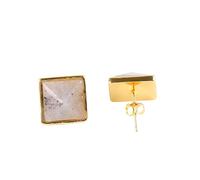 1 paire de boucles d'oreilles carrées dorées pour femme avec opale naturelle, Pierre