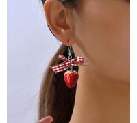 1 paire de boucles d'oreilles clous mignonnes en forme de gâteau aux fraises, boucles d'oreilles nœud papillon douces, nouveaux accessoires de mode pour fille Taille UniqueCarreauABS
