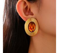 1 paire de boucles d'oreilles clous vintage élégantes en métal de forme géométrique ronde, avec design en pierre d'œil de tigre. Convient pour les bals, les banquets, le port quotidien, les fêtes d'an