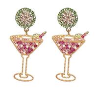 1 paire de boucles d'oreilles créatives en forme de fruits, vente en gros, verre à vin, tranche de citron, diamant de couleur assortie, boucles d'oreilles diamant assorties