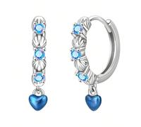 1 paire de boucles d'oreilles créoles avec pendentif en forme de cœur en zircone cubique bleu océan en argent sterling 925. Bijou cadeau pour femmes, convient pour un port quotidien, décontracté, en v