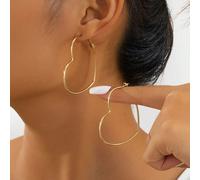1 paire de boucles d'oreilles créoles avec un design de ligne en forme de cœur, un élément géométrique d'amour, convient pour un port quotidien des femmes. Idéal pour la Saint-Valentin, la fête des mè