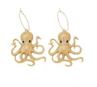 1 paire de boucles d'oreilles créoles dorées texturées en forme de pieuvre - Bijoux fantaisie inspirés de l'océan pour femme