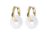 1 paire de boucles d'oreilles créoles doubles en pierre naturelle avec cristaux et pierres précieuses rondes pour femmes, taille unique, Agate