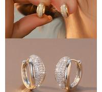 1 paire de boucles d'oreilles créoles géométriques entièrement ornées de strass, de style européen et américain luxueux/minimaliste, convenant aussi bien pour un port quotidien discret que pour des oc