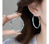 1 paire de boucles d'oreilles créoles rondes premium de luxe et légères, palette de couleurs bleu océan d'été, créoles simples élégantes et polyvalentes avec émail goutte d'huile pour le lobe de l'ore