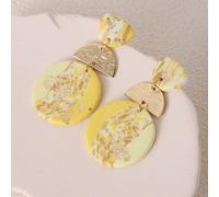 1 paire de boucles d'oreilles de luxe pour femmes, faites à la main en argile douce avec texture, patchwork géométrique vert menthe avec feuille d'or, convient pour les fêtes, les sorties, les vacance