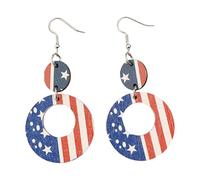 1 paire de boucles d'oreilles élégantes en forme de cerceau - Boucles d'oreilles patriotiques en bois - Parfaites pour les célébrations patriotiques et les fêtes décontractées