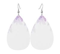 1 paire de boucles d'oreilles en cuir en forme de goutte d'eau pour femme encadrant des fleurs lilas en fleurs imprimées avec crochets de boucles d'oreilles en cuir adaptées pour les fêtes au
