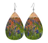 1 paire de boucles d'oreilles en cuir en forme de goutte d'eau pour femme - Motif paysage du Texas Bluebonnets - Convient pour les fêtes au quotidien, Waterdrop Leather Earring