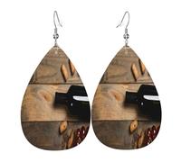 1 paire de boucles d'oreilles en cuir motif goutte d'eau pour femme avec crochets en forme de bouteille de vin, bouchons en liège, raisins, adaptés pour les fêtes et au quotidien, Waterdrop Leather