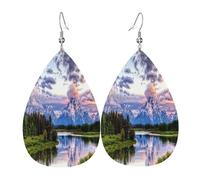 1 paire de boucles d'oreilles en cuir motif goutte d'eau pour femme Grand Teton National Park - Crochets de boucles d'oreilles en cuir - Convient pour les fêtes au quotidien, Waterdrop Leather Earring