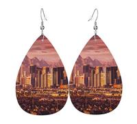 1 paire de boucles d'oreilles en cuir motif goutte d'eau pour femme Motif coucher de soleil de Las Vegas Convient pour les fêtes au quotidien, Waterdrop Leather Earring