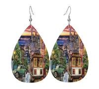 1 paire de boucles d'oreilles en cuir motif goutte d'eau pour femme - Motif San Francisco - Convient pour les fêtes et le quotidien, Waterdrop Leather Earring