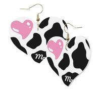 1 paire de boucles d'oreilles en cuir noir et blanc avec crochets pour femme - Motif vache au lait - Convient pour une fête ou un usage quotidien, taille unique