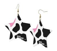 1 paire de boucles d'oreilles en cuir noir et blanc avec crochets pour femme - Motif vache au lait - Convient pour une fête ou un usage quotidien, taille unique