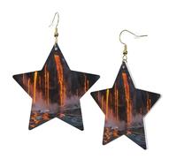 1 paire de boucles d'oreilles en cuir pour femme avec crochet imprimé volcan Kilauea - Convient pour les fêtes au quotidien, taille unique