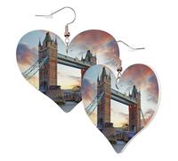 1 paire de boucles d'oreilles en cuir pour femme avec crochets de boucles d'oreilles en cuir imprimé Old Tower Bridge de Londres - Convient pour les fêtes au quotidien, taille unique