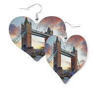 1 paire de boucles d'oreilles en cuir pour femme avec crochets de boucles d'oreilles en cuir imprimé Old Tower Bridge de Londres - Convient pour les fêtes au quotidien, taille unique