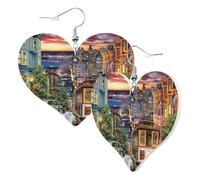 1 paire de boucles d'oreilles en cuir pour femme avec crochets imprimés San Francisco - Convient pour les fêtes au quotidien, taille unique