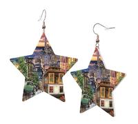 1 paire de boucles d'oreilles en cuir pour femme avec crochets imprimés San Francisco - Convient pour les fêtes au quotidien, taille unique