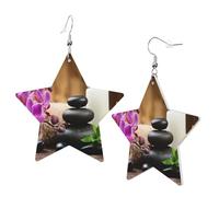 1 paire de boucles d'oreilles en cuir pour femme avec impression de pierres zen, convient pour les fêtes et le quotidien, taille unique