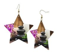 1 paire de boucles d'oreilles en cuir pour femme avec impression de pierres zen, convient pour les fêtes et le quotidien, taille unique